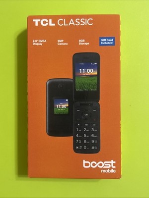 Boost Mobile Prepaid TCL Classic 8GB flip phone, Black, New Sealed