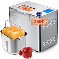 25-in-1 Stainless Steel Bread Maker with Auto Dispenser & Gluten Free Setting