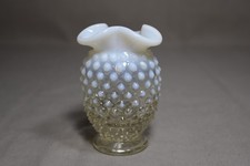 1 FENTON Clear White Opalescent 3 1/2" Tall Vase In The Hobnail Pattern E