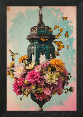 Kolibris und Blumen gerahmtes Wandbild Poster Leinwanddruck Bild
