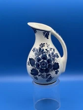 VTG.  Blauw Delfts Distel Pitcher /Creamer Made In Holland Blue White Floral 6"
