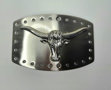 Western STEER BULL Head Cowboy Rodeo Style Belt Buckle Chrome