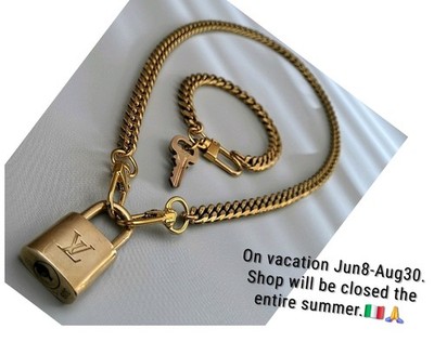 Authentic Louis Vuitton Padlock Lock Key & Unbranded Cuban Necklace Bracelet