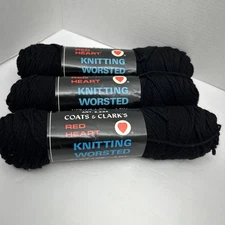 Vtg Coats & Clark Red Heart Knitting Worsted 100% Virgin Wool Yarn 3 Skeins Blac