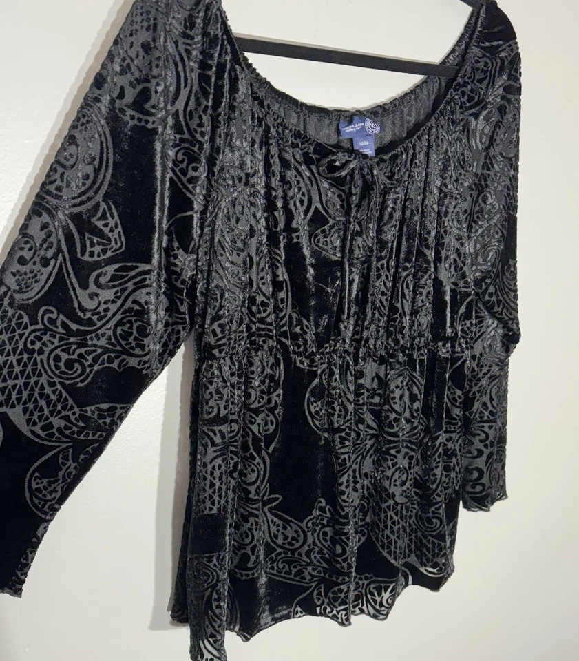 Top Venezia Mujer Burnout Terciopelo Negro Talla 18/20 1X Plus Vintage Años 90 Y2K Gótico Foto 4 de 4