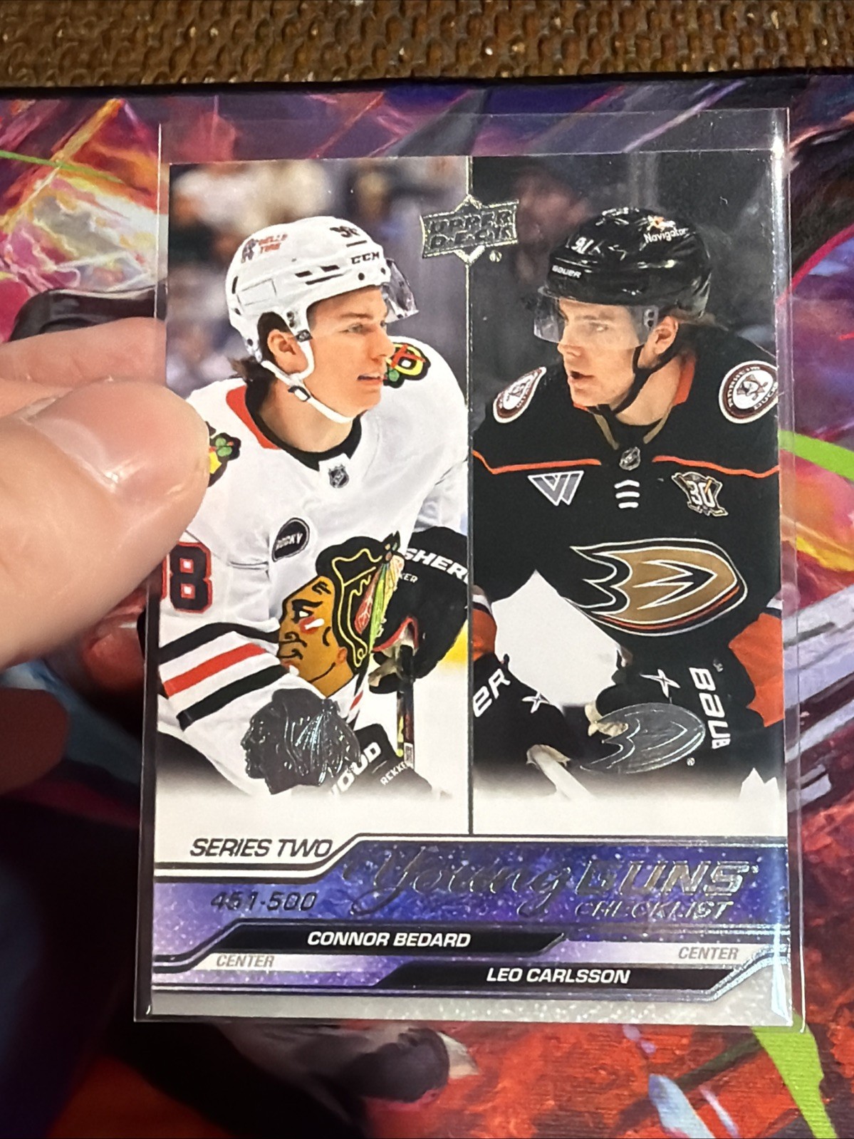 2023 Upper Deck Connor Bedard & Leo Carlsson Young Guns Checklist #500 view 2