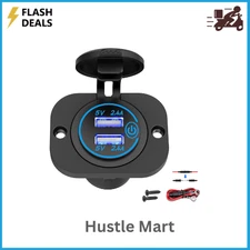 Dual USB Socket 12V Marine Outlet with Switch Golf Cart USB Port 12 Volt DC US
