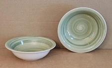 Set of 2 Philippe Richard Soup or Cereal Bowls Pear Green Swirl Pattern 7"
