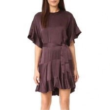 Zimmermann Burgundy Silk Ruffle Tie Waist Mini Dress