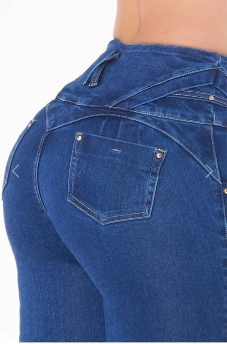VEROX JEANS COLOMBIANOS, Mujer Levantador de Glúteos Cintura Alta Azul Ajustado Jean 8120 Foto 3 de 4