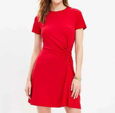 NWT Loft Women’s Red Twist Short Sleeve Shift Dress Stretch Size M Petite
