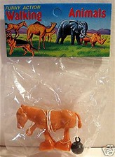 Vintage Ramp Walker Walking Brown Donkey Pkg Header Toy Old Vending Store Stock