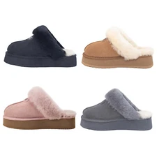 UGG Platform Slippers Womens Genuine Australian Sheepskin Wool Water-Resistance