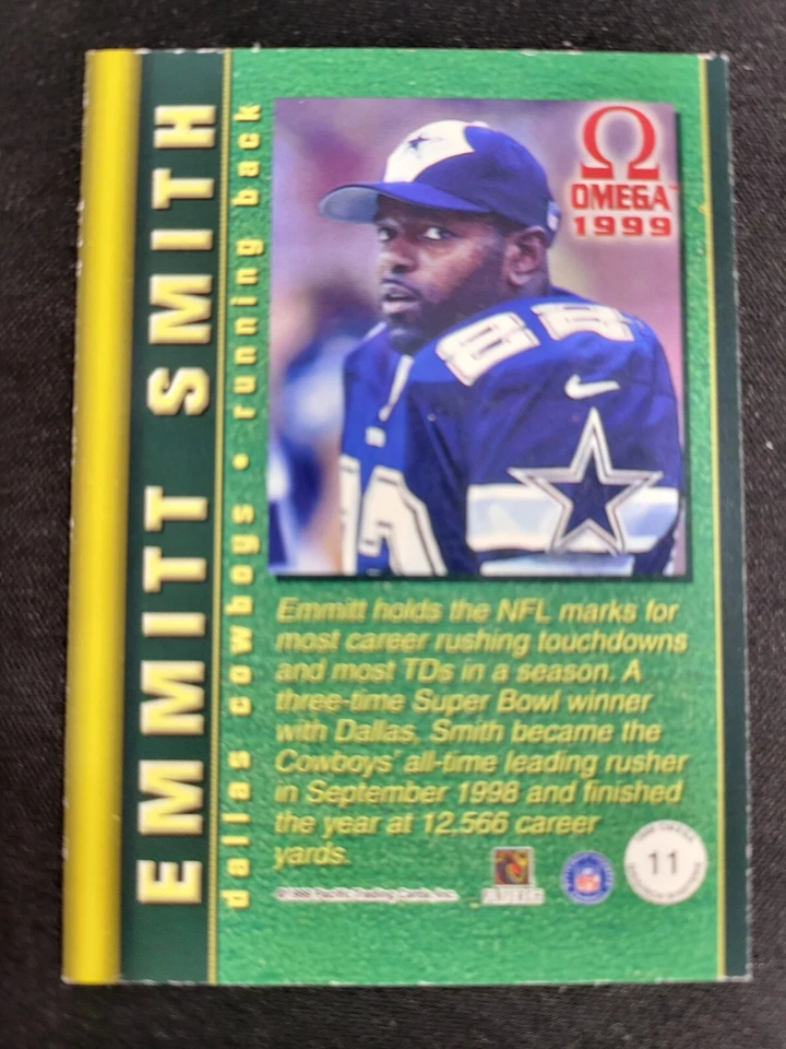 1999 Pacific Omega #11 Emmitt Smith GRIDIRON MASTERS - Cowboys - Image 2 of 2