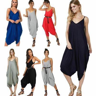 Ladies Womens Casual Jumpsuit Ali Baba Harem Baggy Playsuit Ankle Cami Strrpy 
