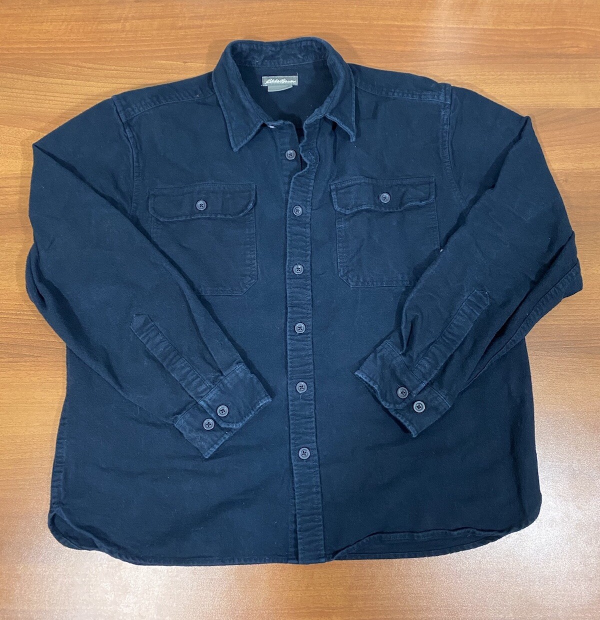 Eddie Bauer Men's Dark Blue Chamois Long Sleeve Button-Up Shirt Size M