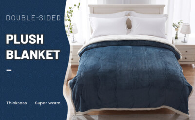 Coperta Divano Coperta Sherpa OMERAI King Size 220x240 Cm - Plaid Reversibile Super Morbido, Royal Blue, Lavabile In Lavatrice Coperta Letto Divano Lavabile