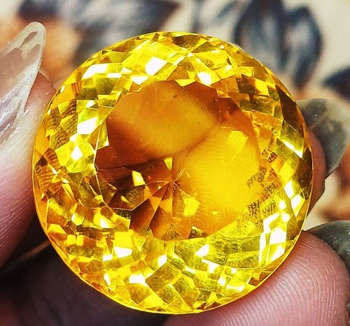 80 to 90 Ct Round Shape Yellow Topaz Loose Gemstone Certified - Picture 7 of 10