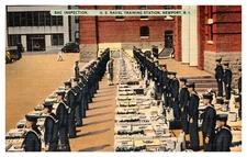 Newport RI Rhode Island Bag Inspection US Naval Training Station Linen Postcard