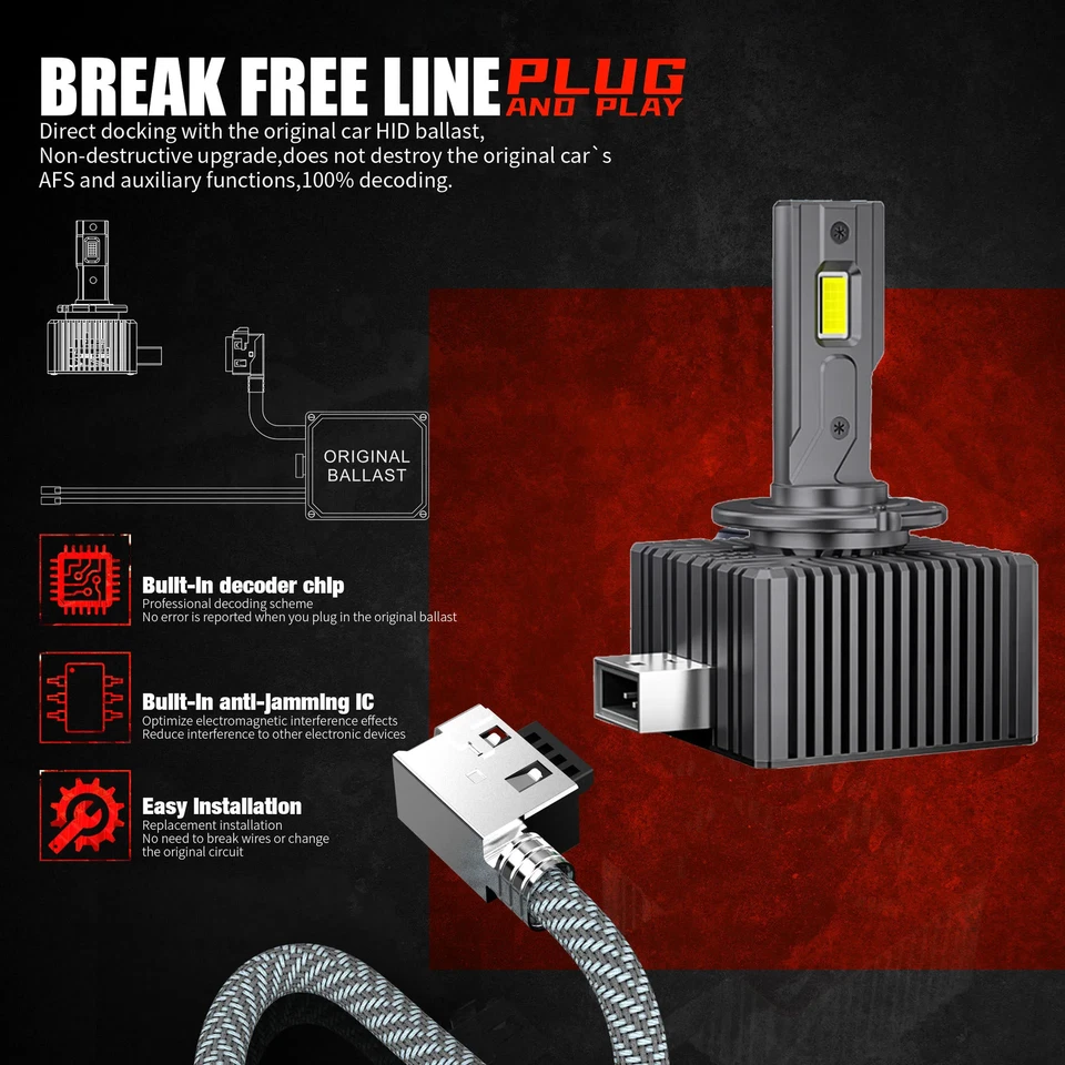 Faros LED D1S D3S HID 70W Lámpara Automática Luz Alta Baja LED Chip CSP de Dos Caras Foto 4 de 4