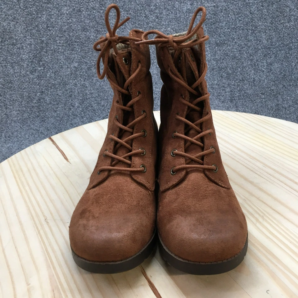 Arizona Botas Mujer 9.5 Botines Marrón Punta Redonda Con Cordones Tacones Bloque Foto 4 de 4