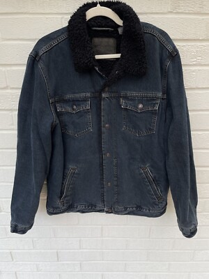 LEVIS Jacke Herren Large Denim Sherpa Borg Trucker Worker Big E Type 3 Railroad