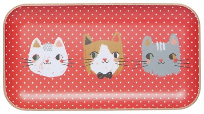 Now Designs DANICA TRAY WILLOW WOOD MEOW MEOW RED CATS 5X9in.  NEW 