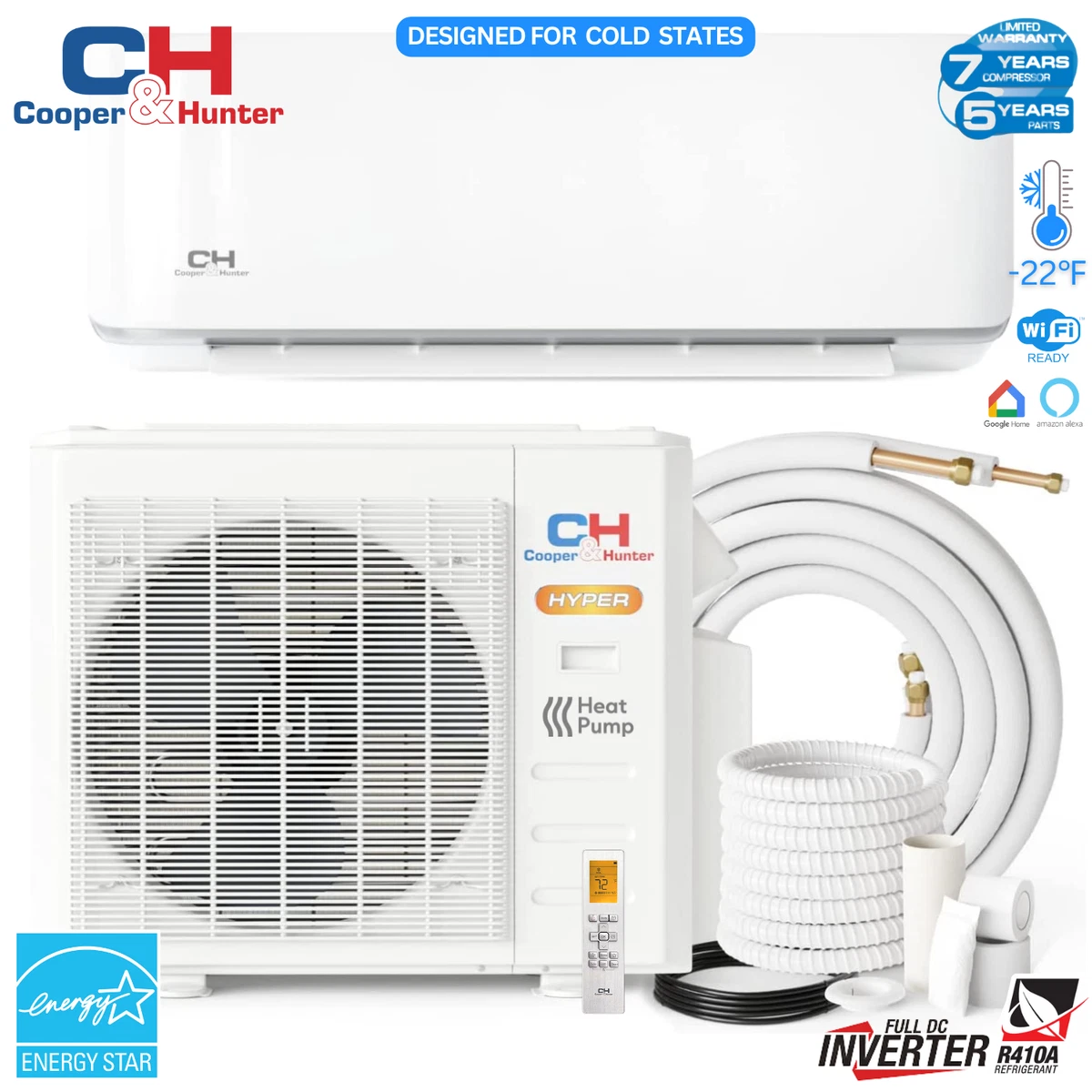 9000-24000 BTU High Efficiency Hyper Mini Split Heat Pump Air Conditioner |  eBay