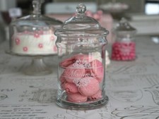 Lidded Clear Glass Macaron Jar Sweetie Sweet Wedding French Macaroons Vintage