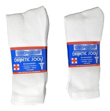 6 Pair Men's Diabetic Crew Socks Sz 10-13 White Cotton Blend Unisex Non Binding