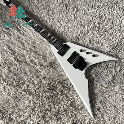 White Arrow V 6 Strings Electric Guitar HH Pickups Black Floyd Rose Bridge
