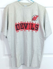 NEW JERSEY DEVILS Hockey Mid 1990s XL Gray Logo Shirt Licensed NHL Salem Sports