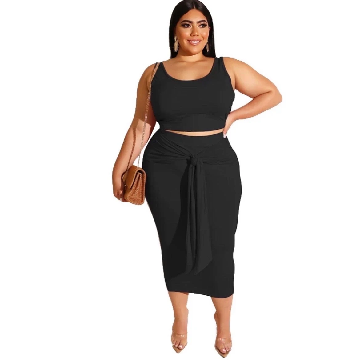 Plus Size Two Piece Skirt Set XL 2X 3X Curvy Stretch Crop Top eBay