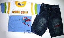 BNWT Superman t-shirt kids Top cotton boys Tshirt 3/4 denim pants outfit set