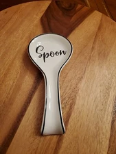 Ceramic Spoon Rest for Stove Top, Large Spoon Holder for Kitchen Counter White