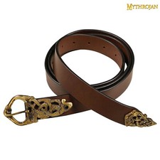 Medieval Leather Belt Viking Renaissance Costume Decorative Brass Buckle Brown