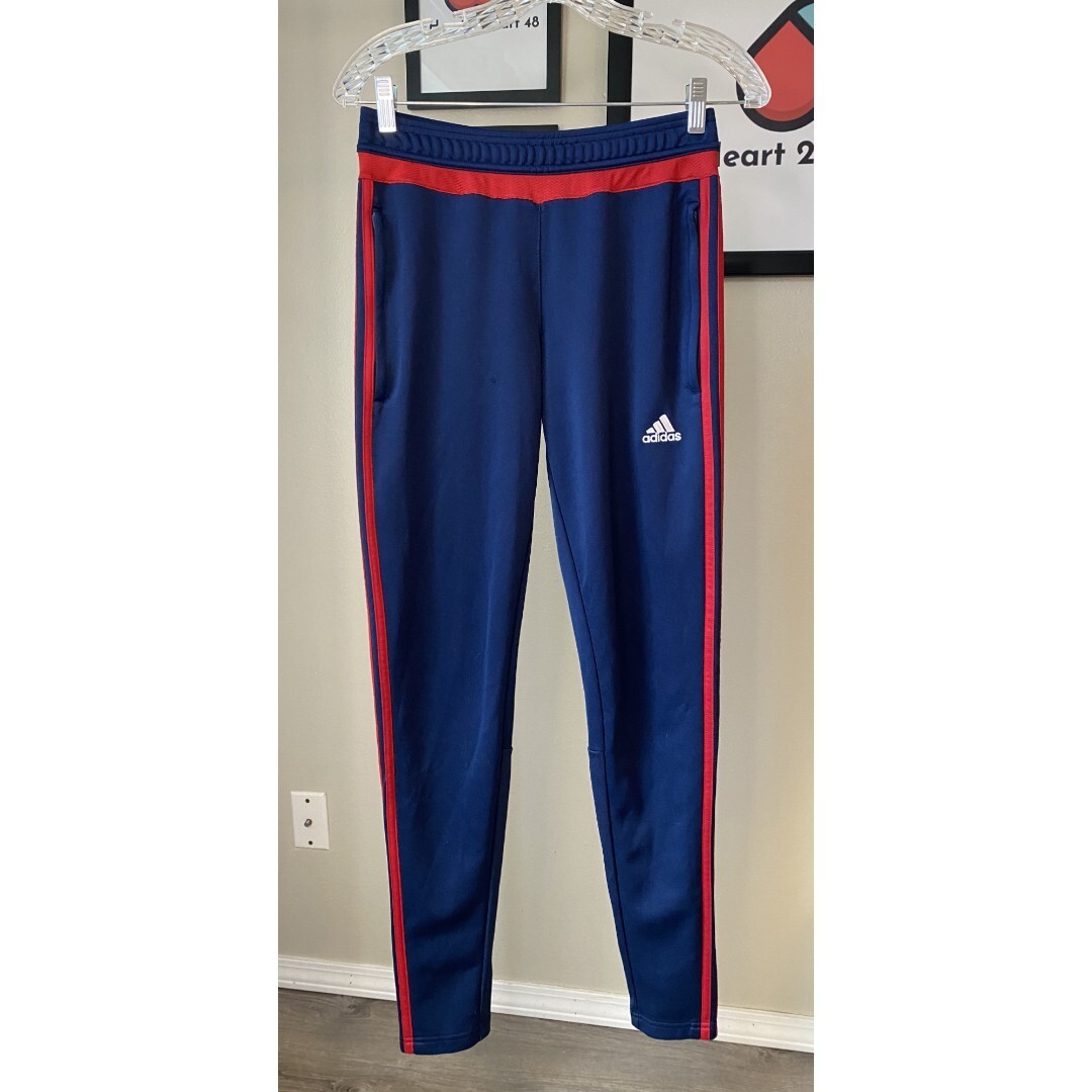 adidas track pants blue with red stripes