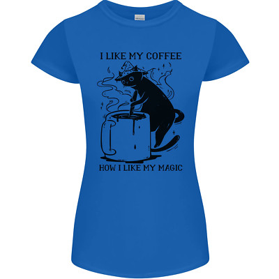 Schwarze Katze Halloween lustig Kaffee Damen zierlich geschnitten T-Shirt