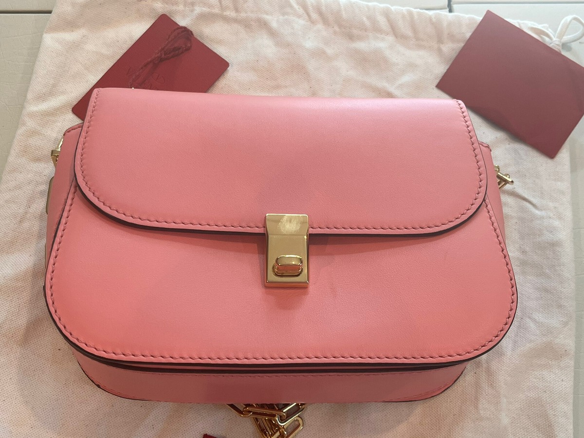 NWT Valentino Made In Italy Pink Chain Link Leather Saddle Bag