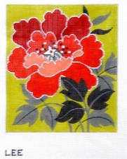 Lee Needlepoint Hand Painted Canvas Red Peony Flower Brand New