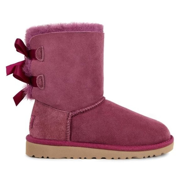 NEW UGG Kid Youth Bailey Bow Boug Satin Sheepskin Fur Lined Short