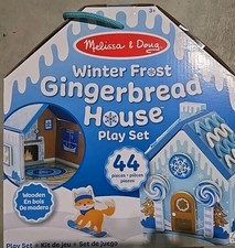 Melissa  Doug Wooden Gingerbread House Play Set Winter Frost BLUE 44pc