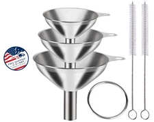 Embudo metálico de acero inoxidable, juego 3 embudos grandes, incluye 2 cepillos