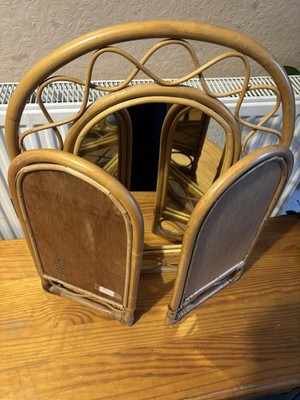 Bambus Gewölbt Waschtisch Dreifach Spiegel Rattan Vintage Holz Freistehend Tischplatte
