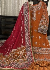 Pakistani Indian salwar kameez Embroidered Chiffon Long Duppatta Bust 42