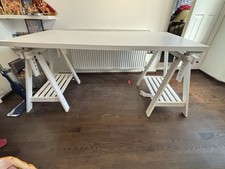 IKEA LAGKAPTEN MITTBACK WHITE Trestle Table Desk, Height Adjustable, 150x75cm