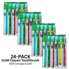 409: GUM Classic Toothbrush , Compact Head, Soft Bristles with Rubber Stimulator