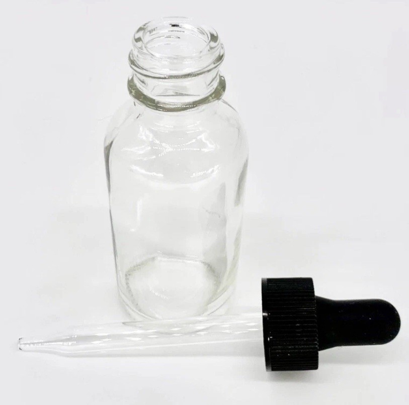 6-Pack-1oz CLEAR BOSTON ROUND GLASS BOTTLES WITH GLASS DROPPERS 30ml childproof 