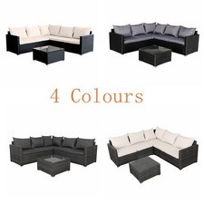 5-Seater Rattan Garden Furiniture Set Corner Lounge Sofa Table Cushions Outdoor
