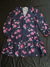 Gap Mini Woven Floral Shift Dress Tiered Bottom Women’s Navy Blue XS